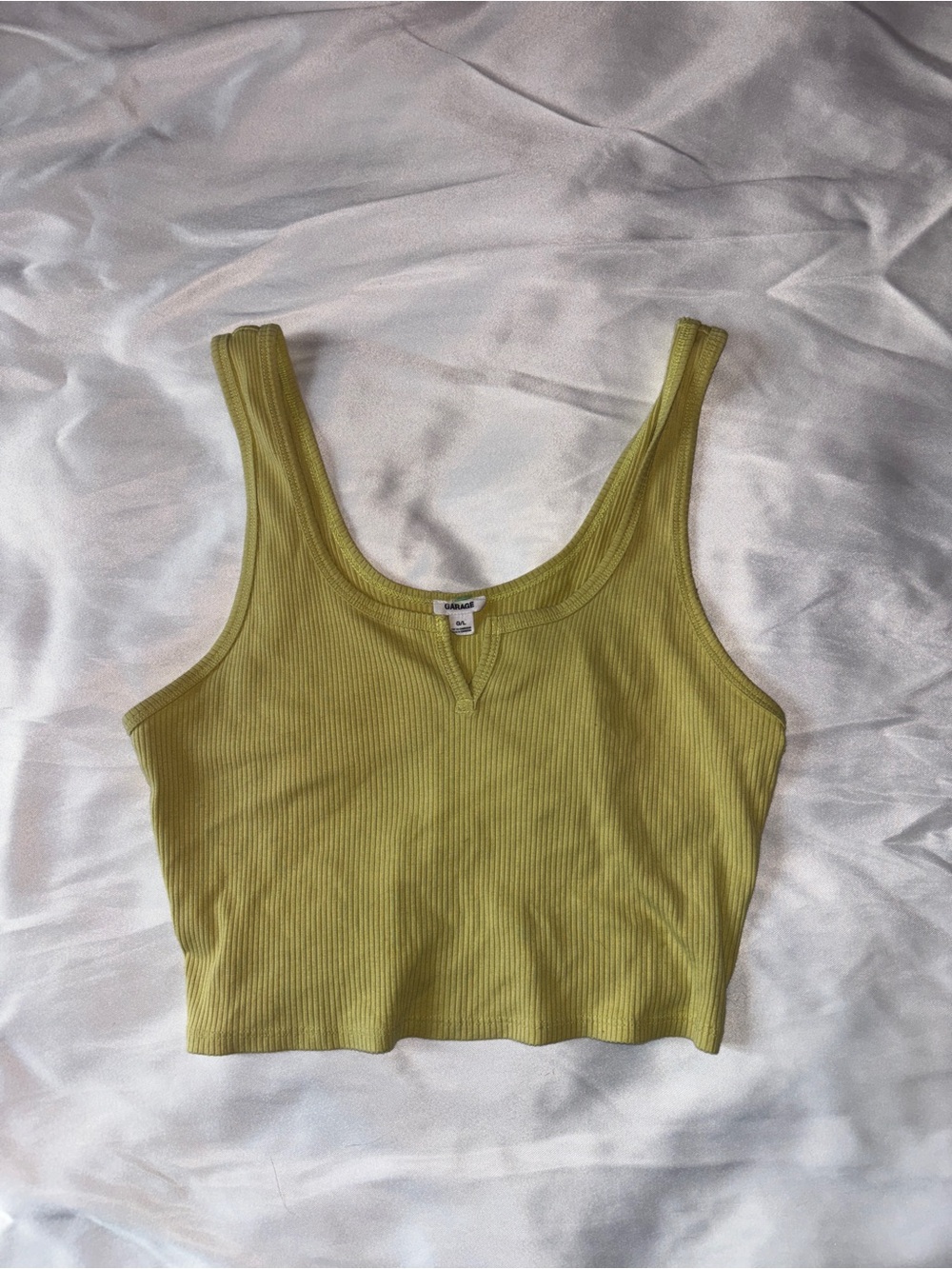Garage Lime Green Ribbed Scoop Crop Tank